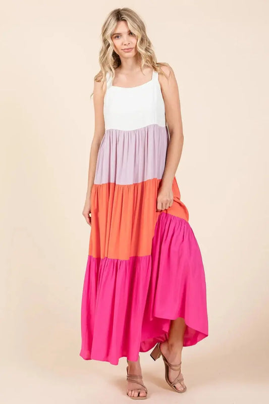 Mittoshop Color Block Tiered Pull-On Maxi Dress for Women - Love Salve