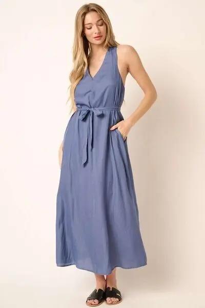 Mittoshop Cross Back Belted V Neck Tank Maxi Dress Chic - Love Salve