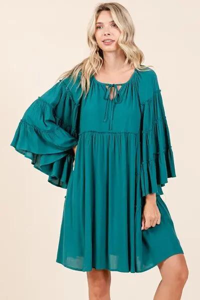 Mittoshop Frill Tie Neck Bell Sleeve Dress for Women - Love Salve