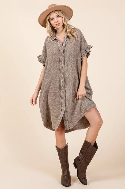 Mittoshop Mineral Wash Cotton Gauze Mini Shirt Dress - Love Salve