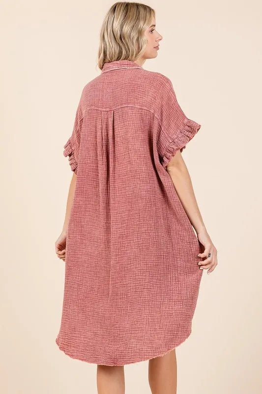 Mittoshop Mineral Wash Cotton Gauze Mini Shirt Dress Chic - Love Salve