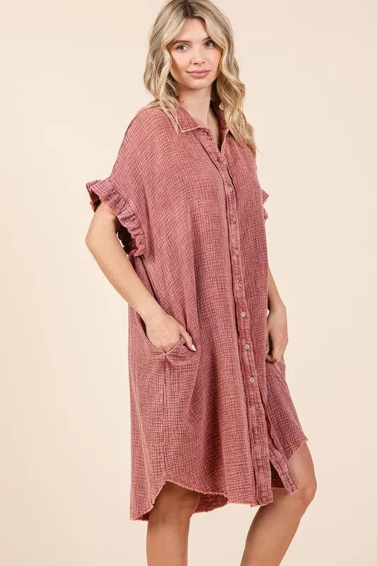 Mittoshop Mineral Wash Cotton Gauze Mini Shirt Dress Chic - Love Salve