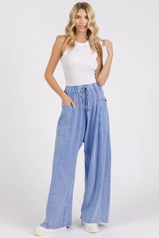 Mittoshop Mineral Wash Elastic Waist Barrel Leg Baggy Pants - Love Salve