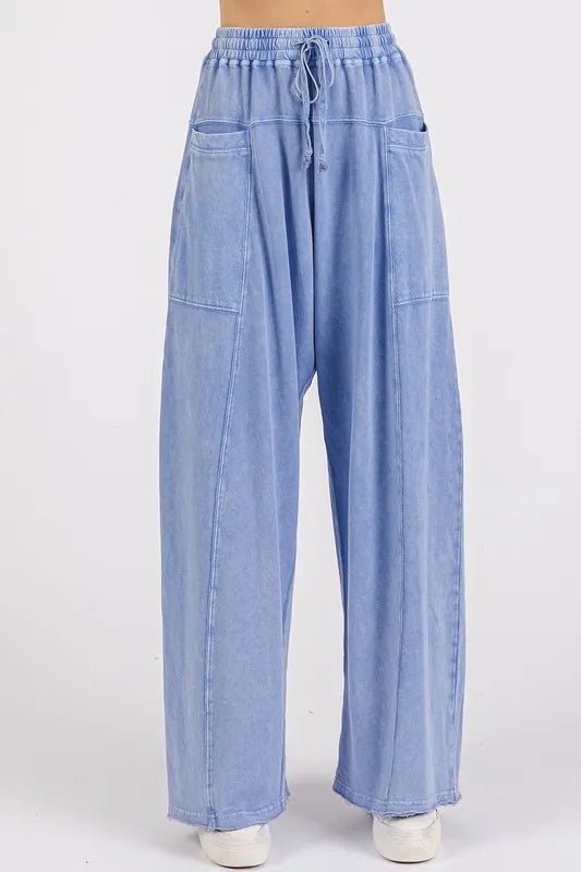 Mittoshop Mineral Wash Elastic Waist Barrel Leg Baggy Pants - Love Salve