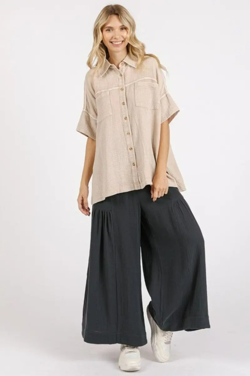 Mittoshop Mineral Wash Gauze Oversized Short Sleeve Shirt - Love Salve