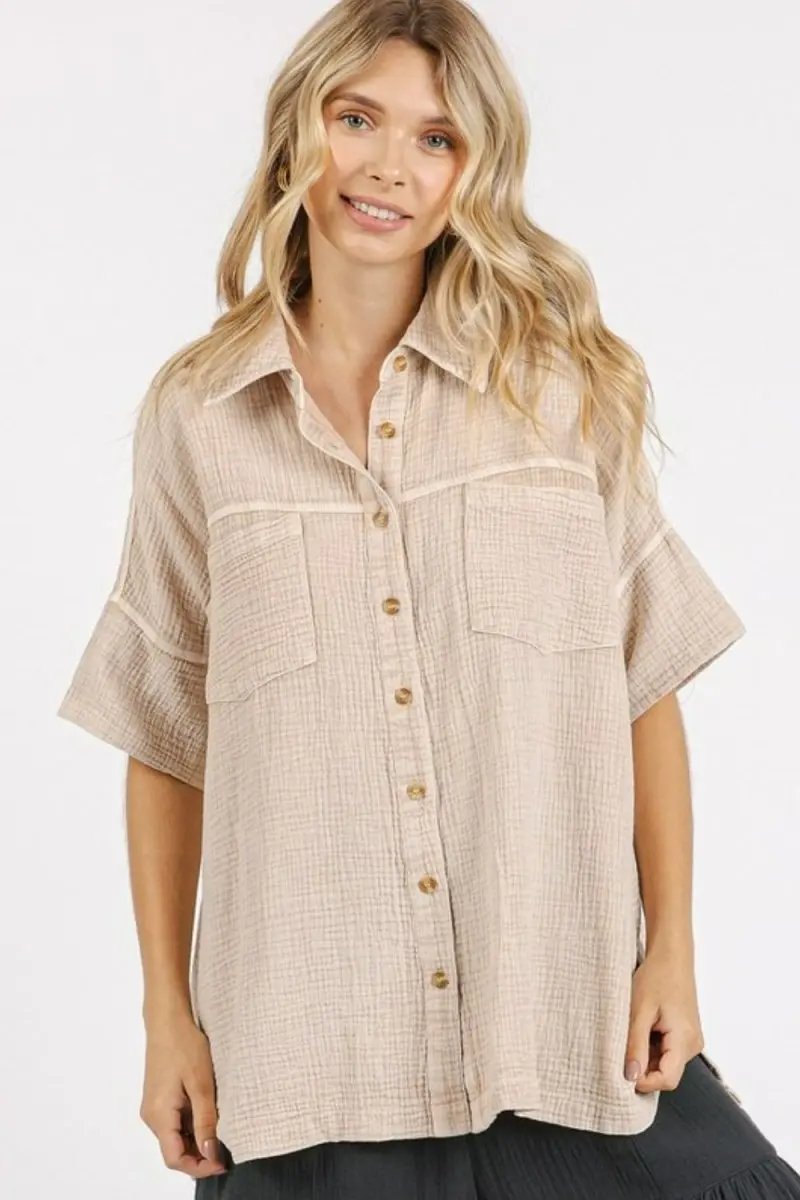 Mittoshop Mineral Wash Gauze Oversized Short Sleeve Shirt - Love Salve