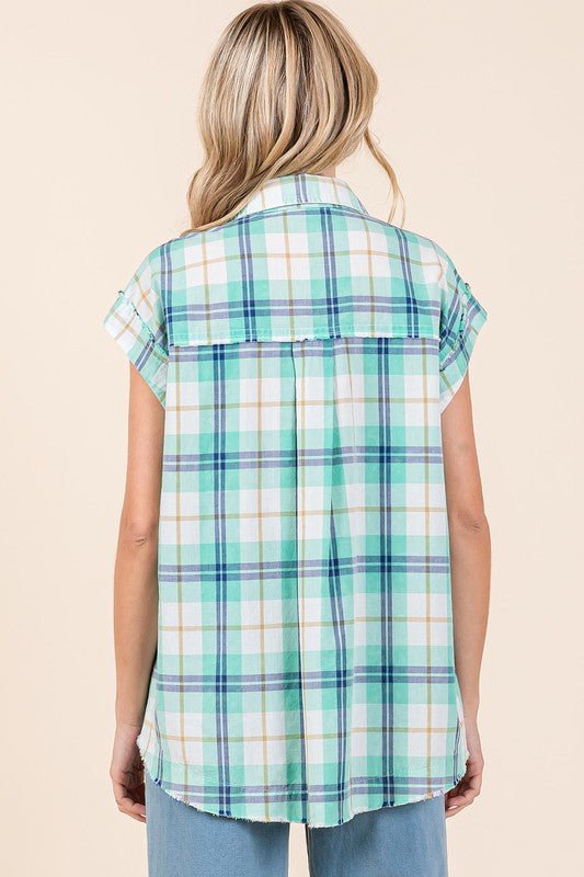 Mittoshop Mineral Wash Plaid Button Down Shirt for Women - Love Salve
