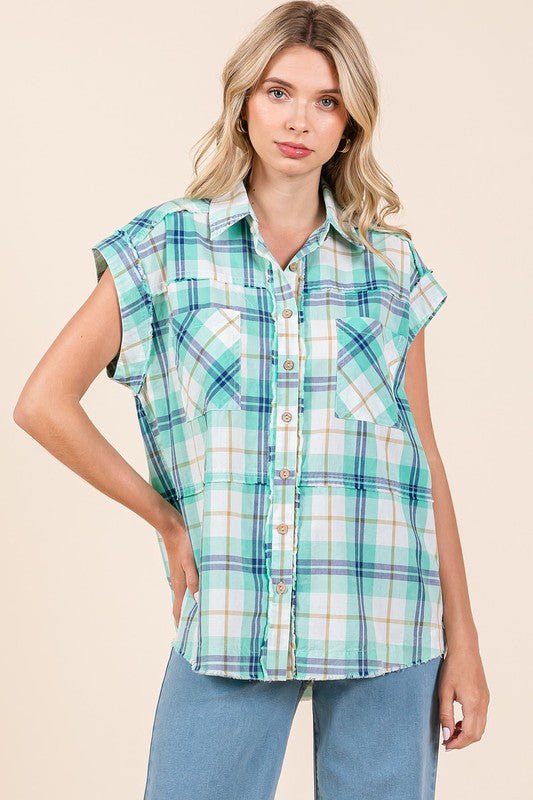 Mittoshop Mineral Wash Plaid Button Down Shirt for Women - Love Salve