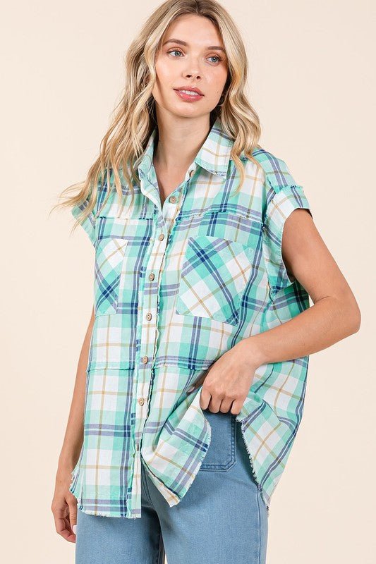 Mittoshop Mineral Wash Plaid Button Down Shirt for Women - Love Salve