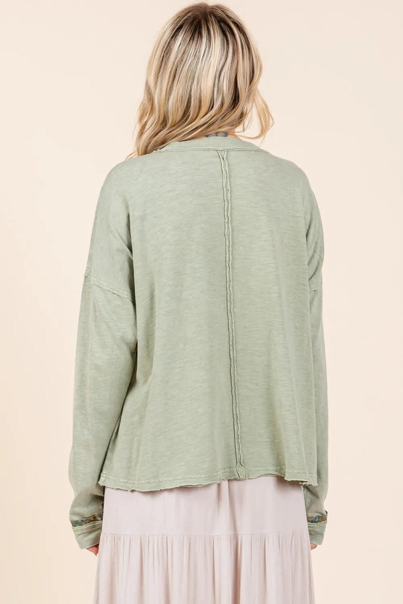 Mittoshop Mineral Wash Star Patch Long Sleeve T-Shirt for Women - Love Salve