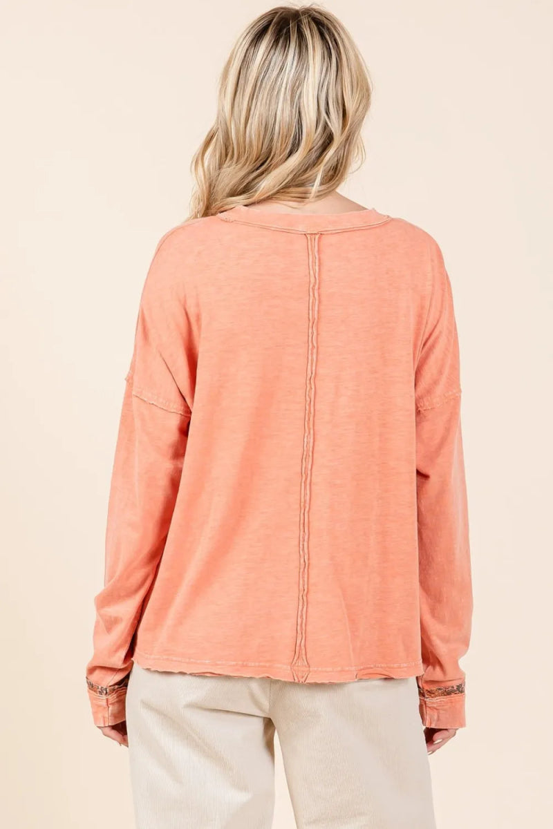 Mittoshop Mineral Wash Star Patch Long Sleeve T-Shirt for Women - Love Salve