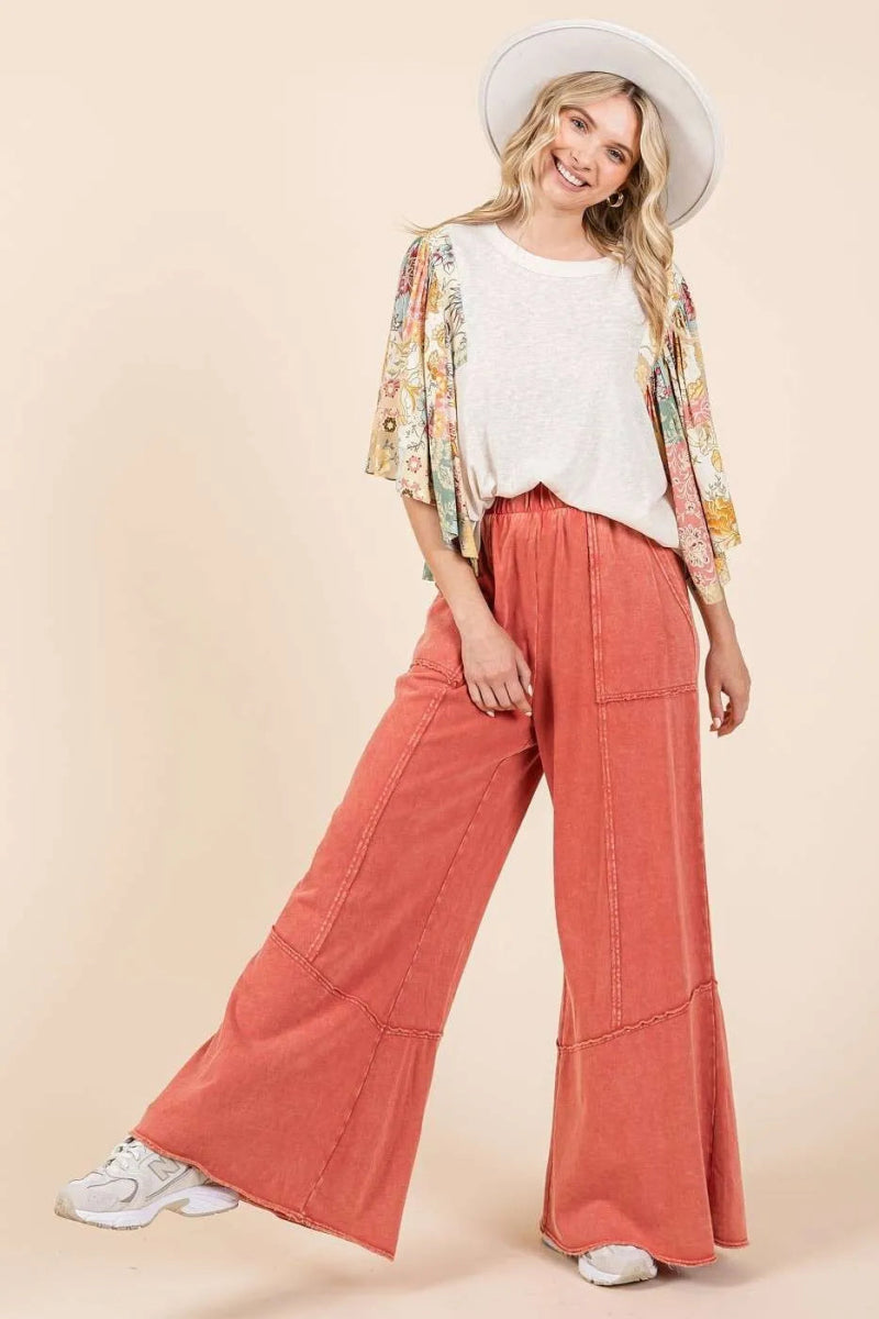 Mittoshop Mineral Wash Wide Flared Leg Pants for Women - Love Salve