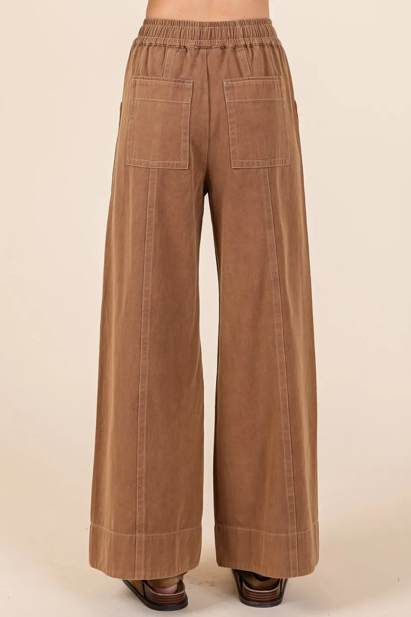 Mittoshop Mineral Wash Wide Leg Elastic Waist Twill Pants - Love Salve