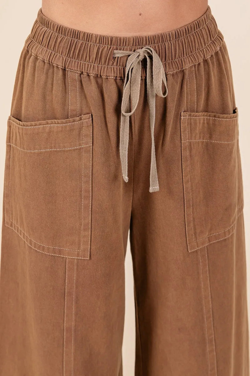Mittoshop Mineral Wash Wide Leg Elastic Waist Twill Pants - Love Salve