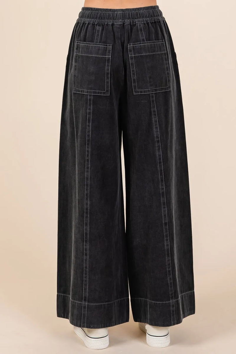 Mittoshop Mineral Wash Wide Leg Elastic Waist Twill Pants - Love Salve