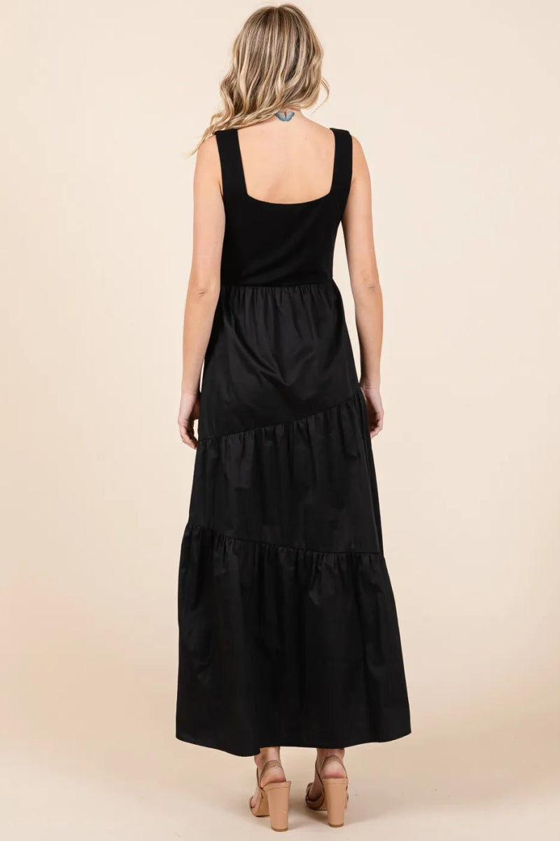 Mittoshop Mix Media Square Neck Maxi Dress for Women - Love Salve