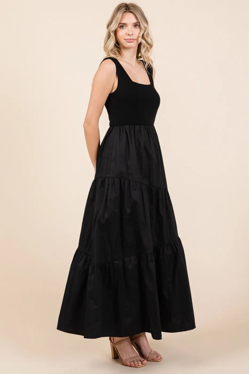Mittoshop Mix Media Square Neck Maxi Dress for Women - Love Salve