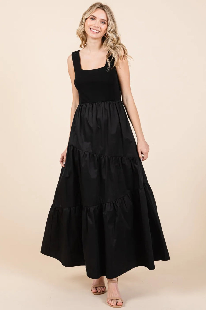 Mittoshop Mix Media Square Neck Maxi Dress for Women - Love Salve