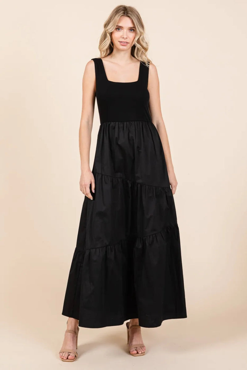 Mittoshop Mix Media Square Neck Maxi Dress for Women - Love Salve