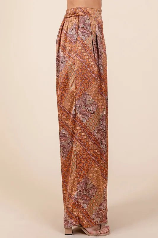 Mittoshop Paisley Patchwork Print Satin Wide Leg Pants - Love Salve