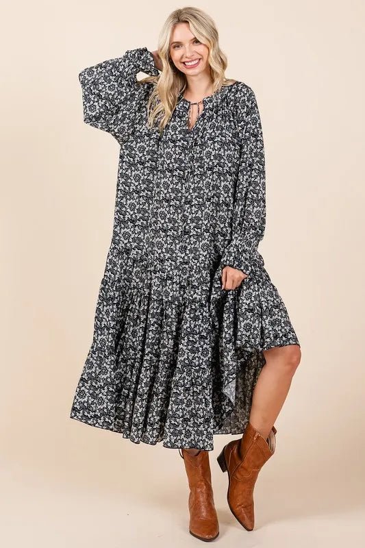 Mittoshop Printed Tie Neck Flounce Sleeve Midi Dress for Women - Love Salve