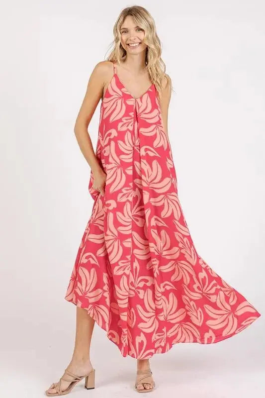 Mittoshop Printed V-Neck Maxi Cami Dress with Pockets - Love Salve