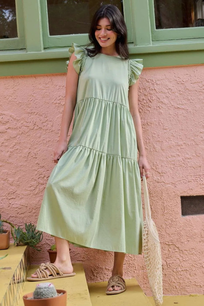Mittoshop Ruffle Short Sleeve Tiered Maxi Dress for Women - Love Salve