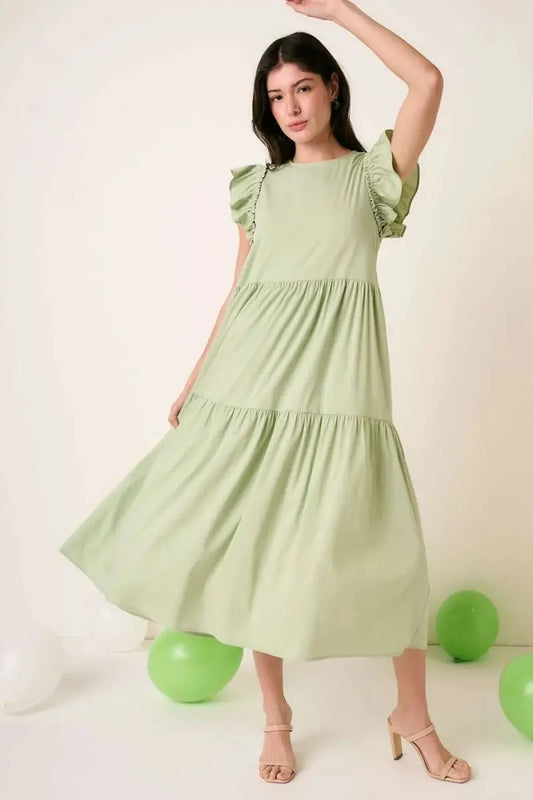 Mittoshop Ruffle Short Sleeve Tiered Maxi Dress for Women - Love Salve