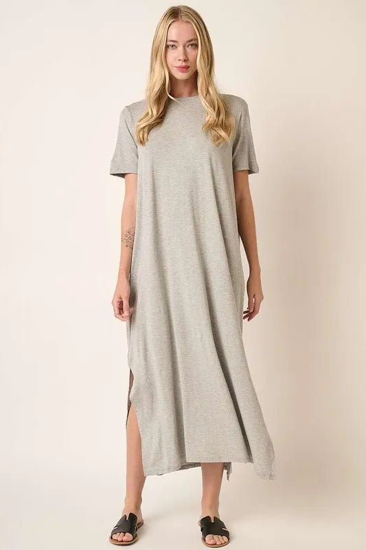 Mittoshop Side Slit Round Neck Short Sleeve Dress Casual - Love Salve