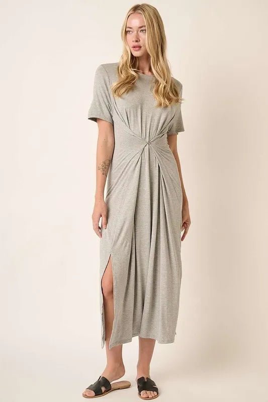 Mittoshop Side Slit Round Neck Short Sleeve Dress Casual - Love Salve