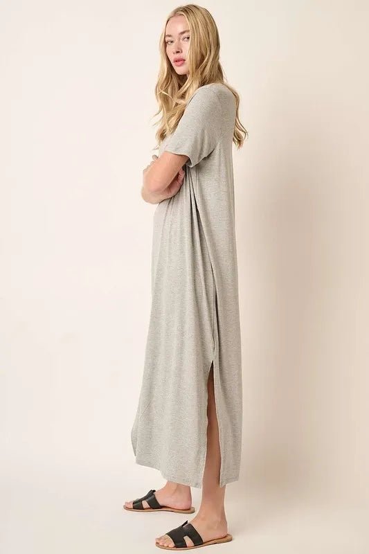 Mittoshop Side Slit Round Neck Short Sleeve Dress Casual - Love Salve