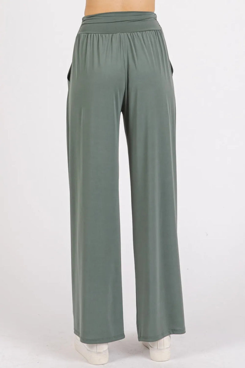 Mittoshop Stretch Banded Waist Wide Leg Pants with Pockets - Love Salve