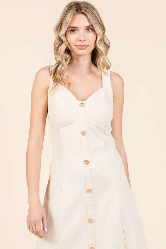 Mittoshop Stretch Twill Decor Button Sleeveless Midi Dress - Love Salve