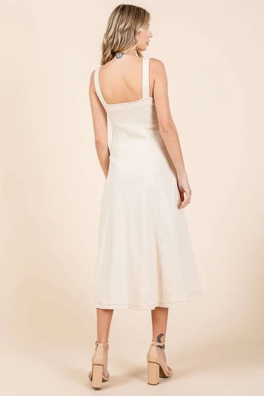 Mittoshop Stretch Twill Decor Button Sleeveless Midi Dress - Love Salve