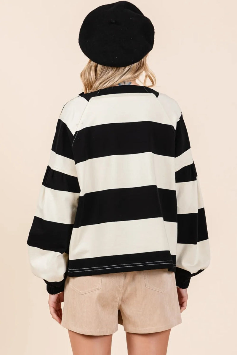 Mittoshop Striped Snap Shoulder Long Sleeve T-Shirt for Women - Love Salve
