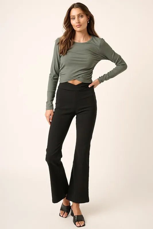 Mittoshop Surplice V Waist Flare Pants for Chic Style - Love Salve