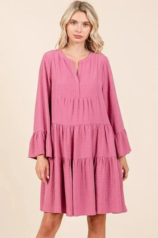 Mittoshop Tiered Notched Flare Sleeve Dress for Women - Love Salve