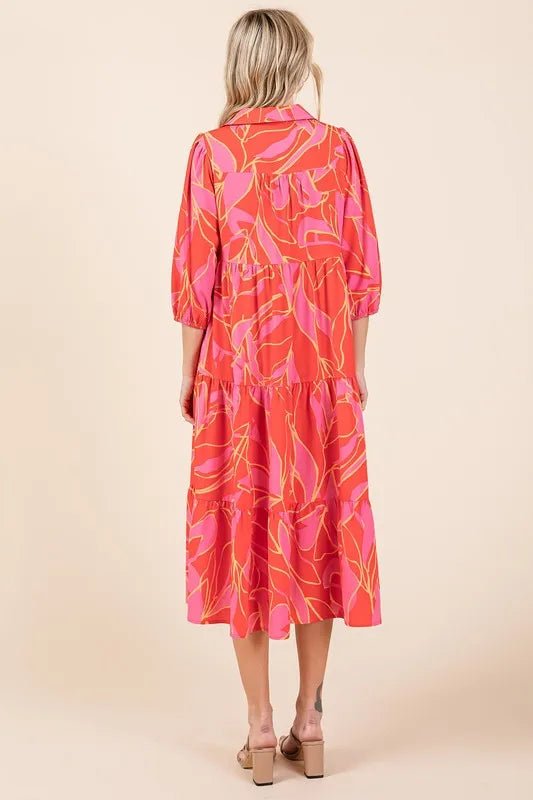 Mittoshop Tiered Printed Collared Neck Midi Dress for Women - Love Salve