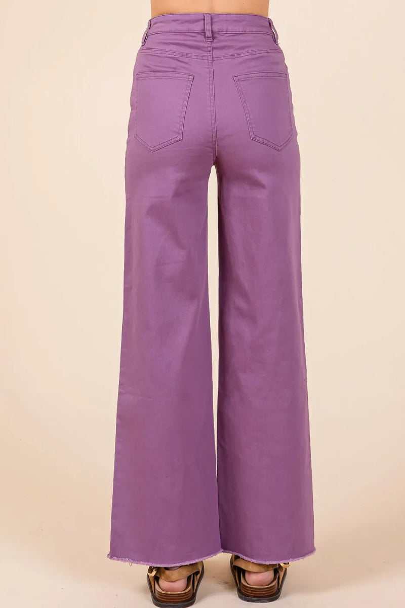 Mittoshop Twill High Waisted Button Fly Wide Leg Pants - Love Salve