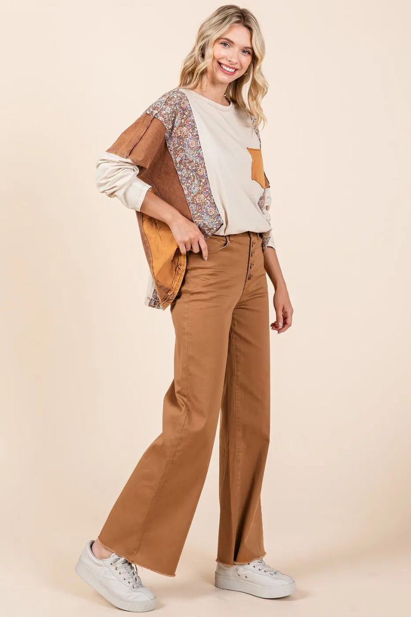 Mittoshop Twill High Waisted Button Fly Wide Leg Pants - Love Salve