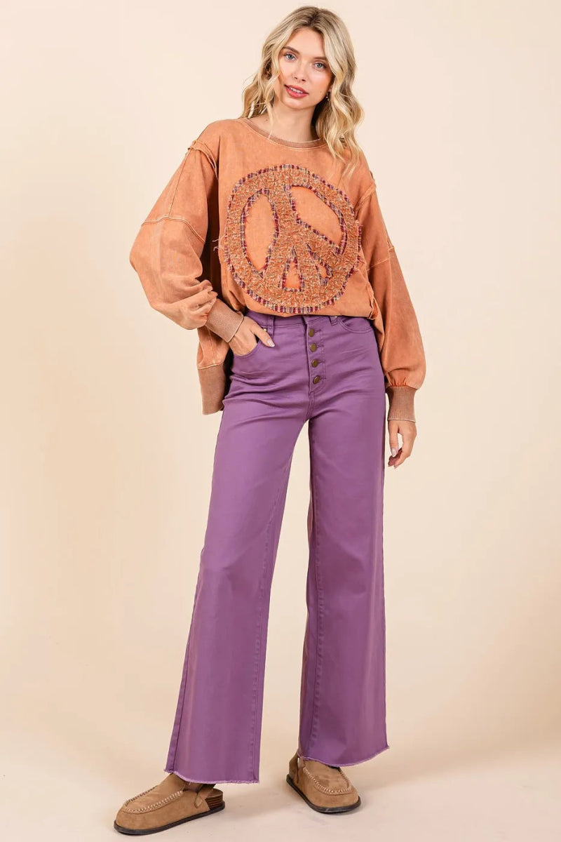 Mittoshop Twill High Waisted Button Fly Wide Leg Pants - Love Salve