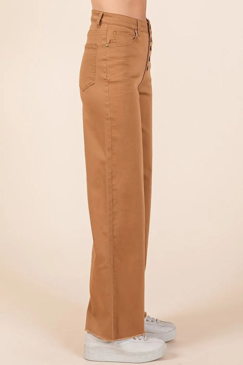 Mittoshop Twill High Waisted Button Fly Wide Leg Pants - Love Salve