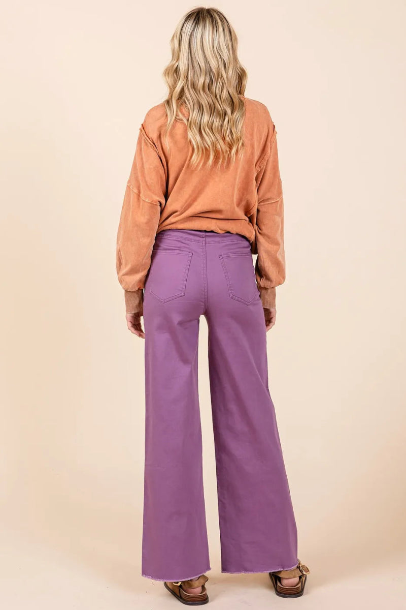 Mittoshop Twill High Waisted Button Fly Wide Leg Pants - Love Salve