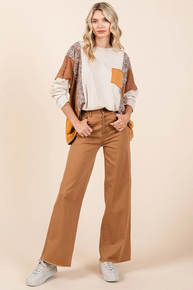 Mittoshop Twill High Waisted Button Fly Wide Leg Pants - Love Salve
