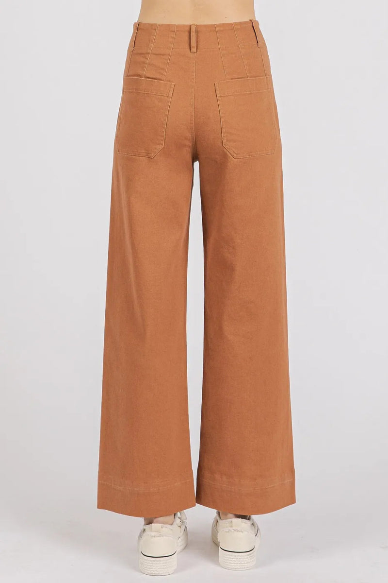 Mittoshop Twill Patch Pocket High Rise Wide Leg Pants - Love Salve