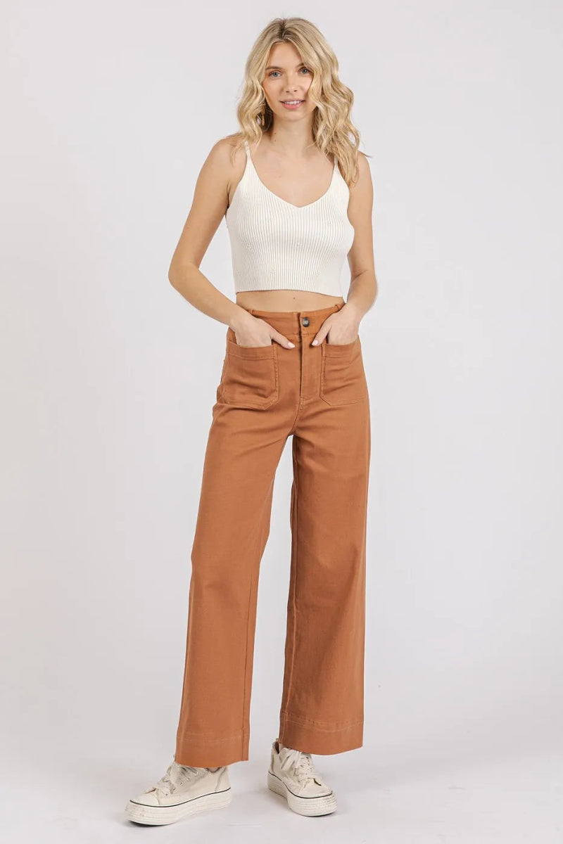 Mittoshop Twill Patch Pocket High Rise Wide Leg Pants - Love Salve