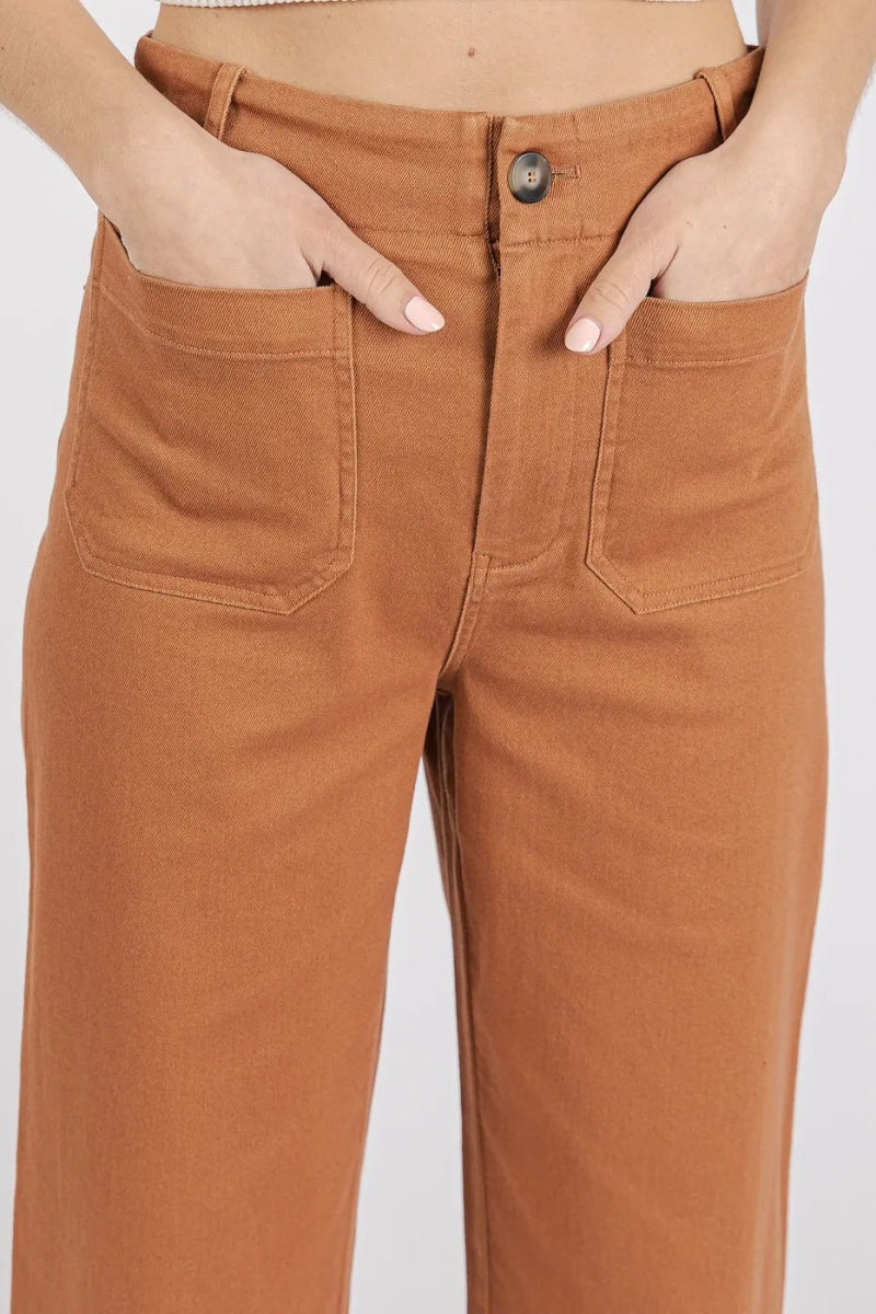 Mittoshop Twill Patch Pocket High Rise Wide Leg Pants - Love Salve