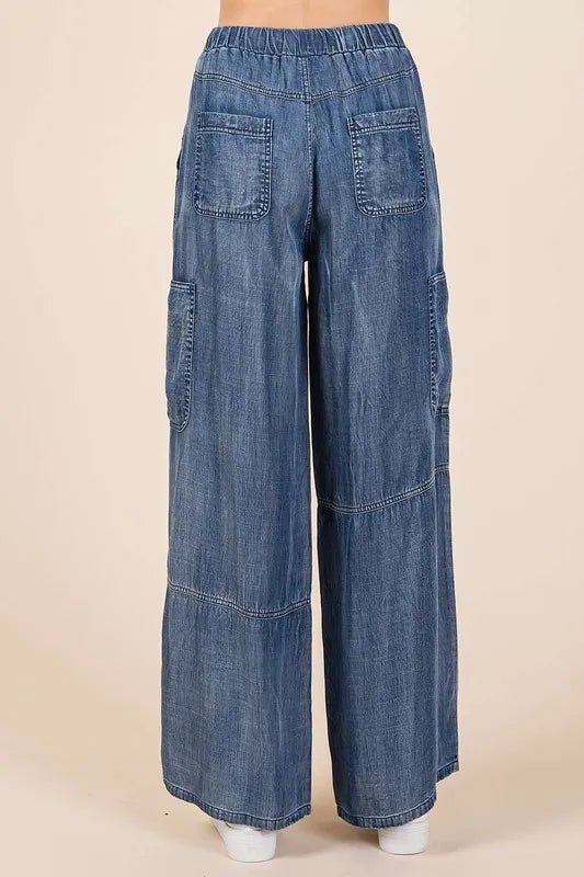 Mittoshop Washed Elastic Waist Cargo Wide Leg Pants Style - Love Salve