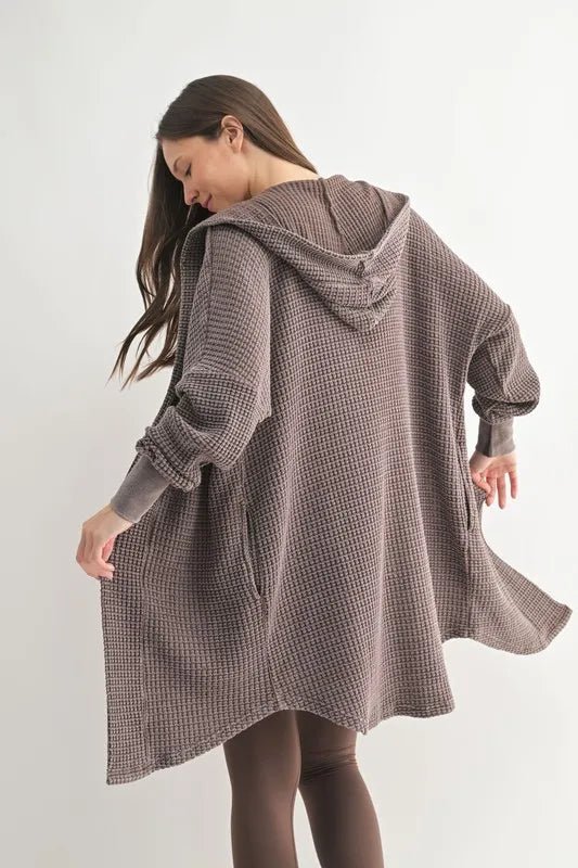 MONO B Chunky Waffle Mineral Wash Hooded Open Cardigan - Love Salve