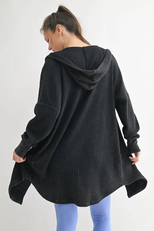 MONO B Chunky Waffle Mineral Wash Hooded Open Cardigan - Love Salve